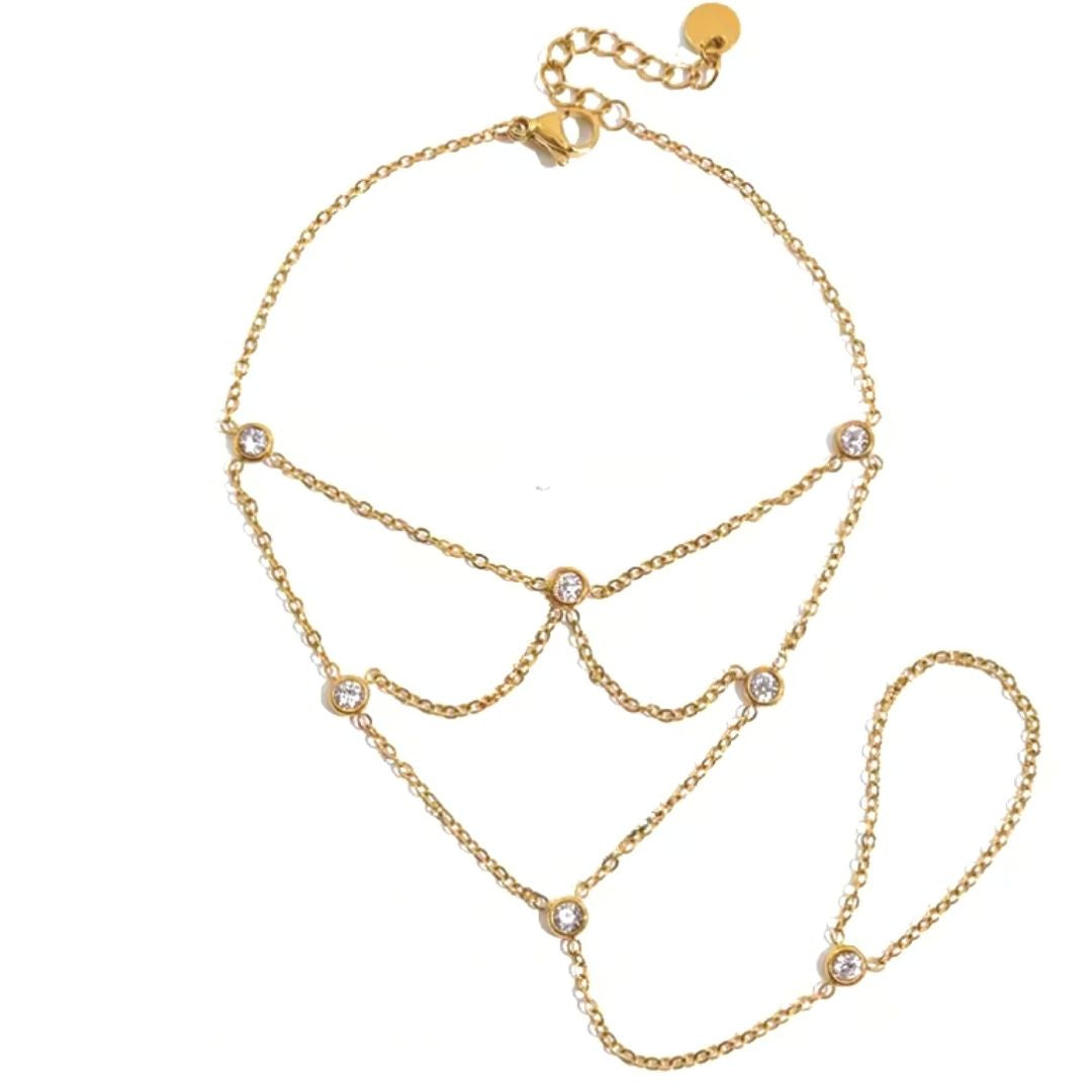 Handkette – weißer Zirkonia, 18K vergoldeter Edelstahl