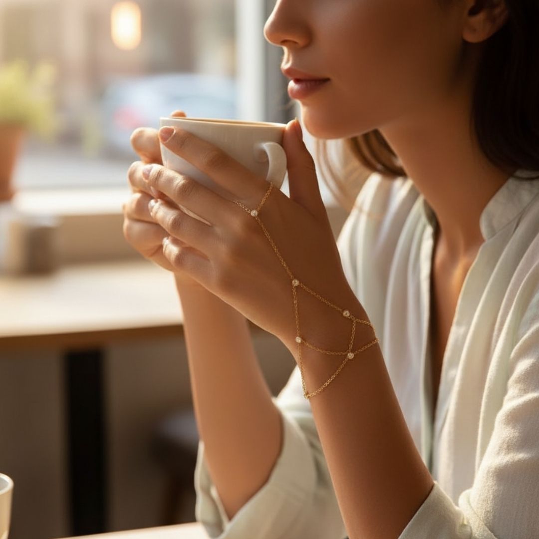 Handkette – weißer Zirkonia, 18K vergoldeter Edelstahl