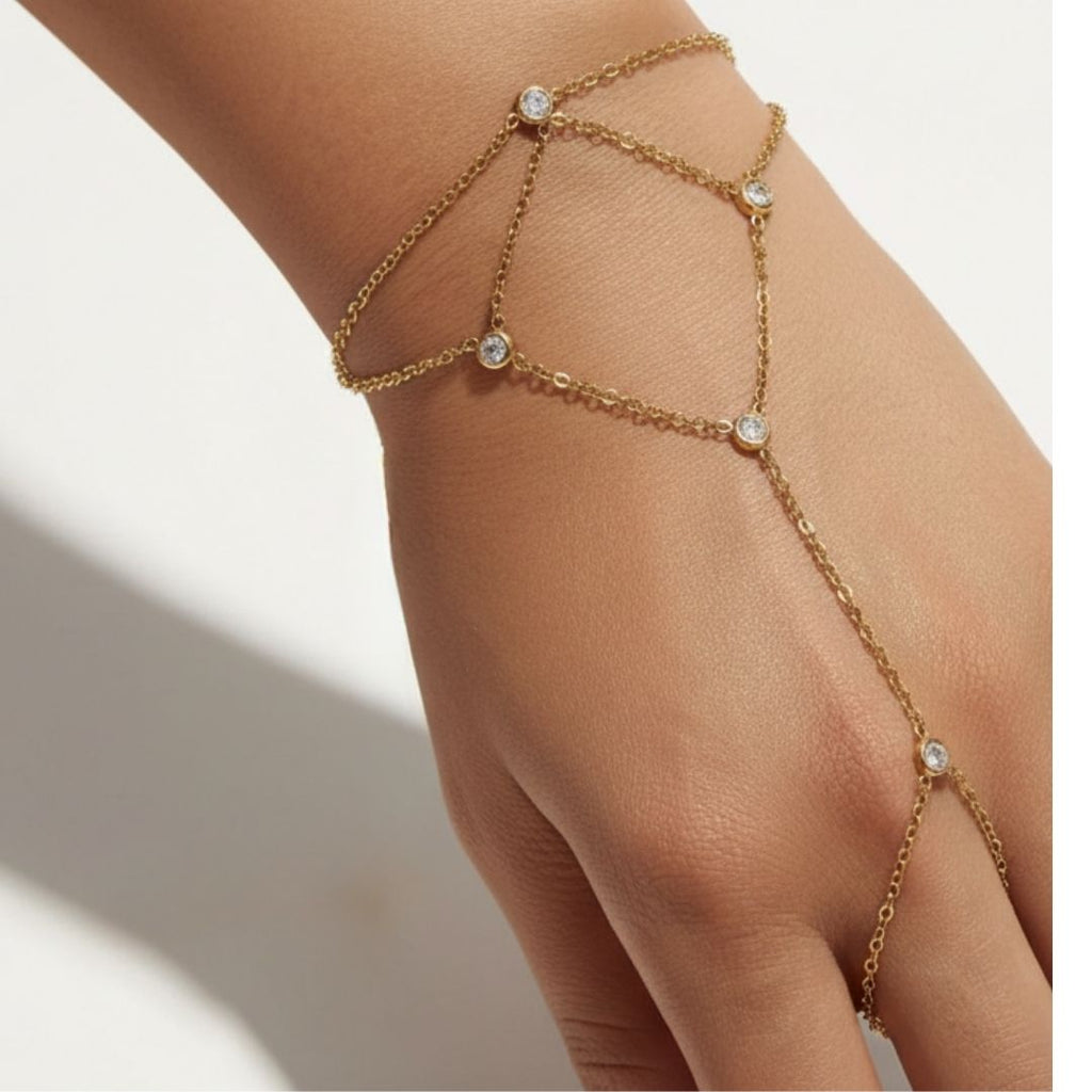 Handkette – weißer Zirkonia, 18K vergoldeter Edelstahl