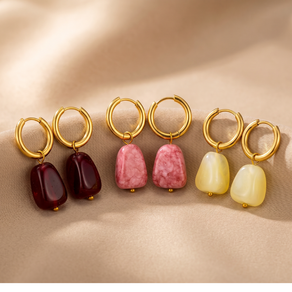 2-in-1 Ohrringe Gold Edelstahl | Creolen mit Anhänger